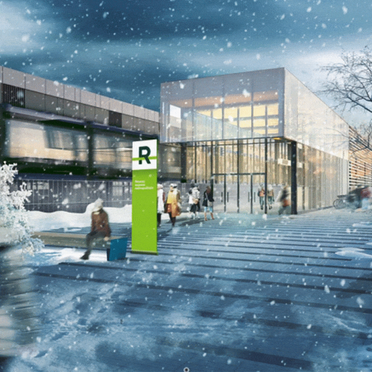 Intérieur et extérieur de la future station Du Ruisseau du REM