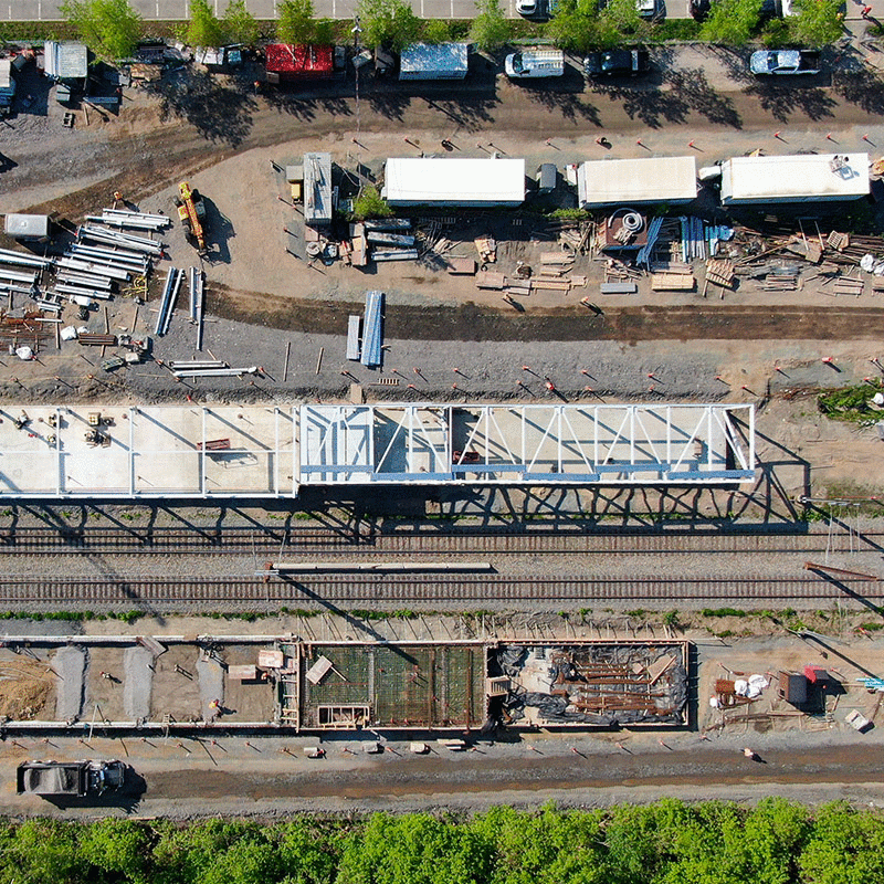 Vue aérienne de la station Bois-Franc du REM