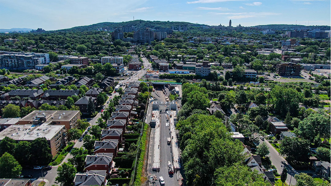 Bird's eye view of the location of the future REM Canora station