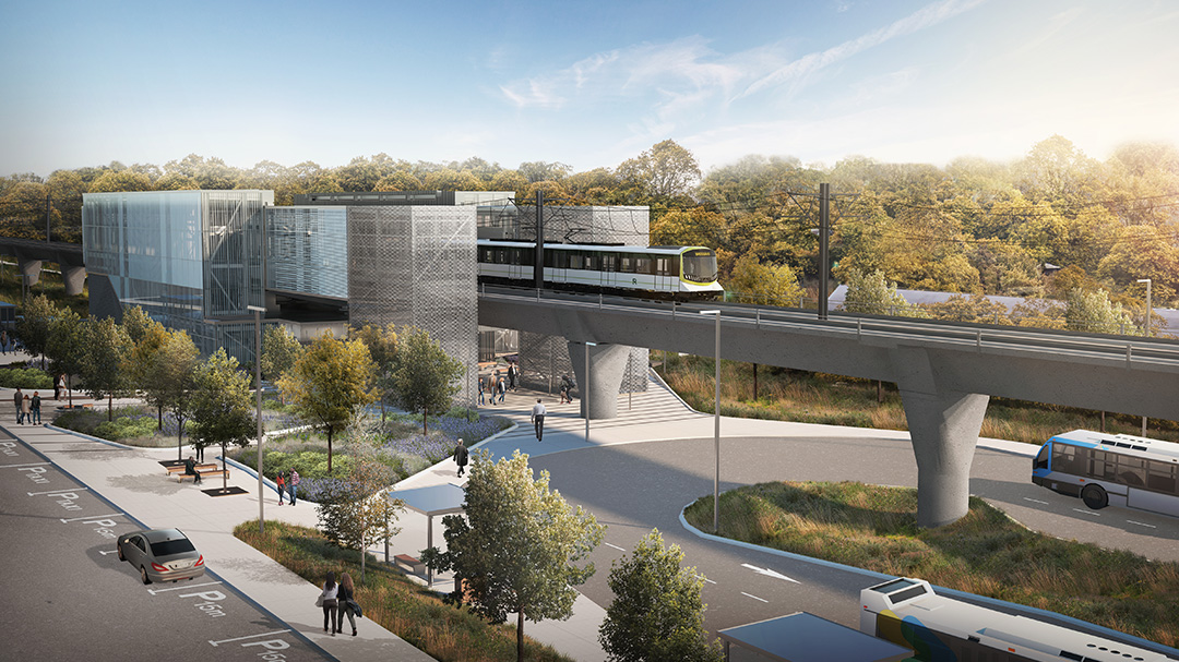 Rendering of the future Pierrefonds-Roxboro REM station