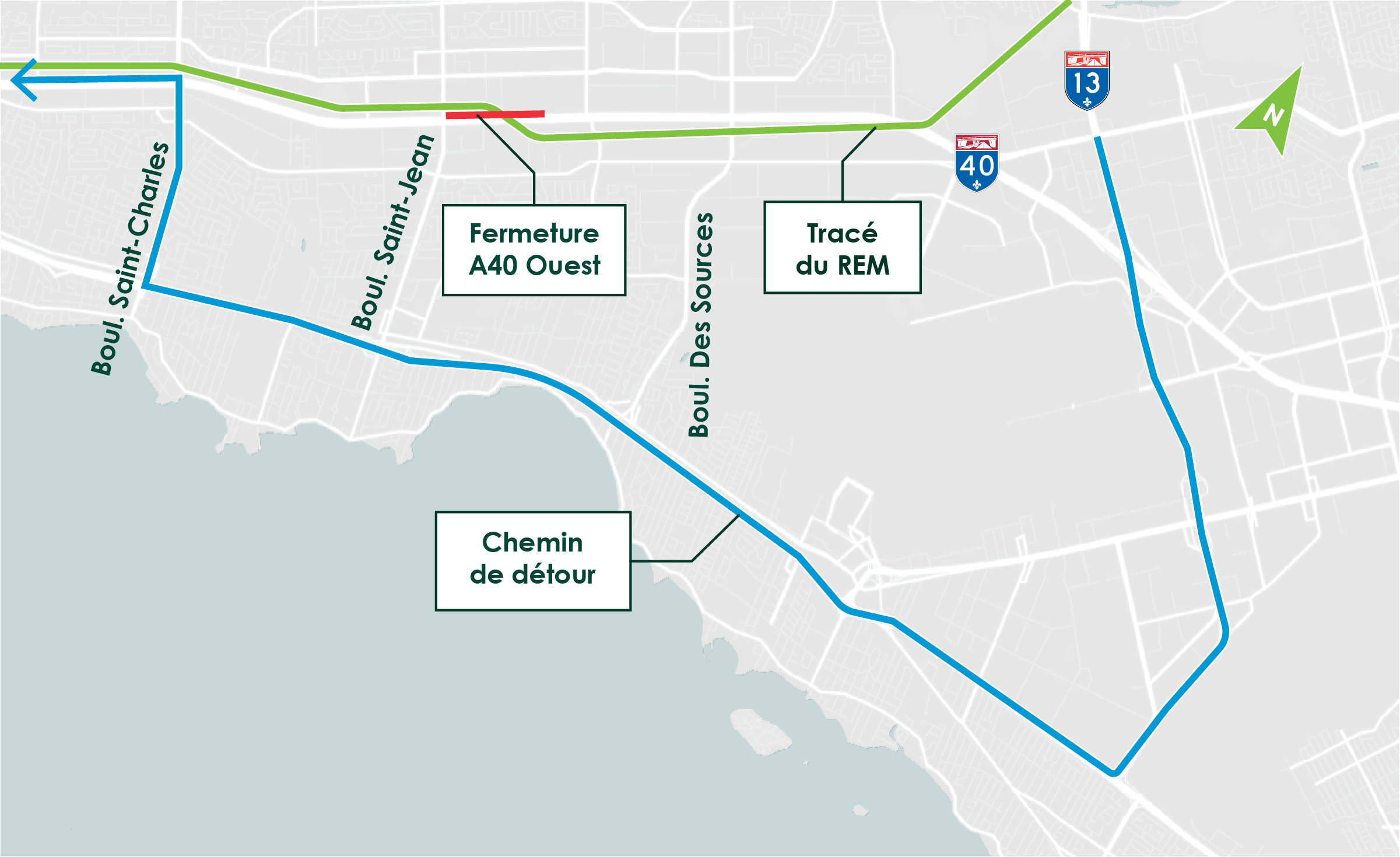 Carte de l'entrave prévue sur l'autoroute 40 ouest.