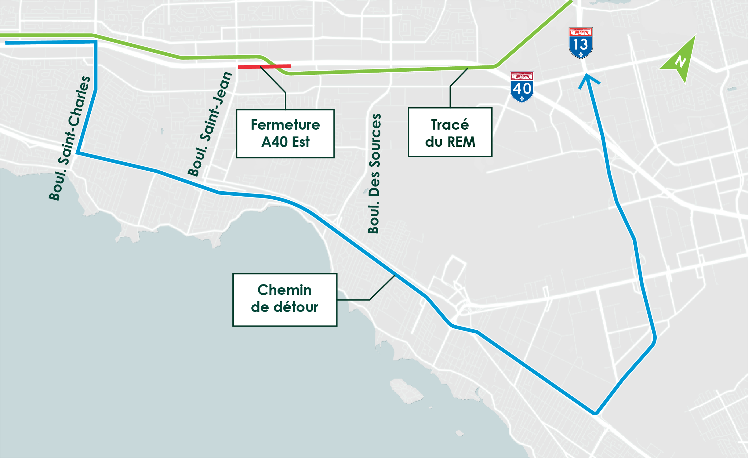 Carte de l'entrave prévue sur l'autoroute 40 est.