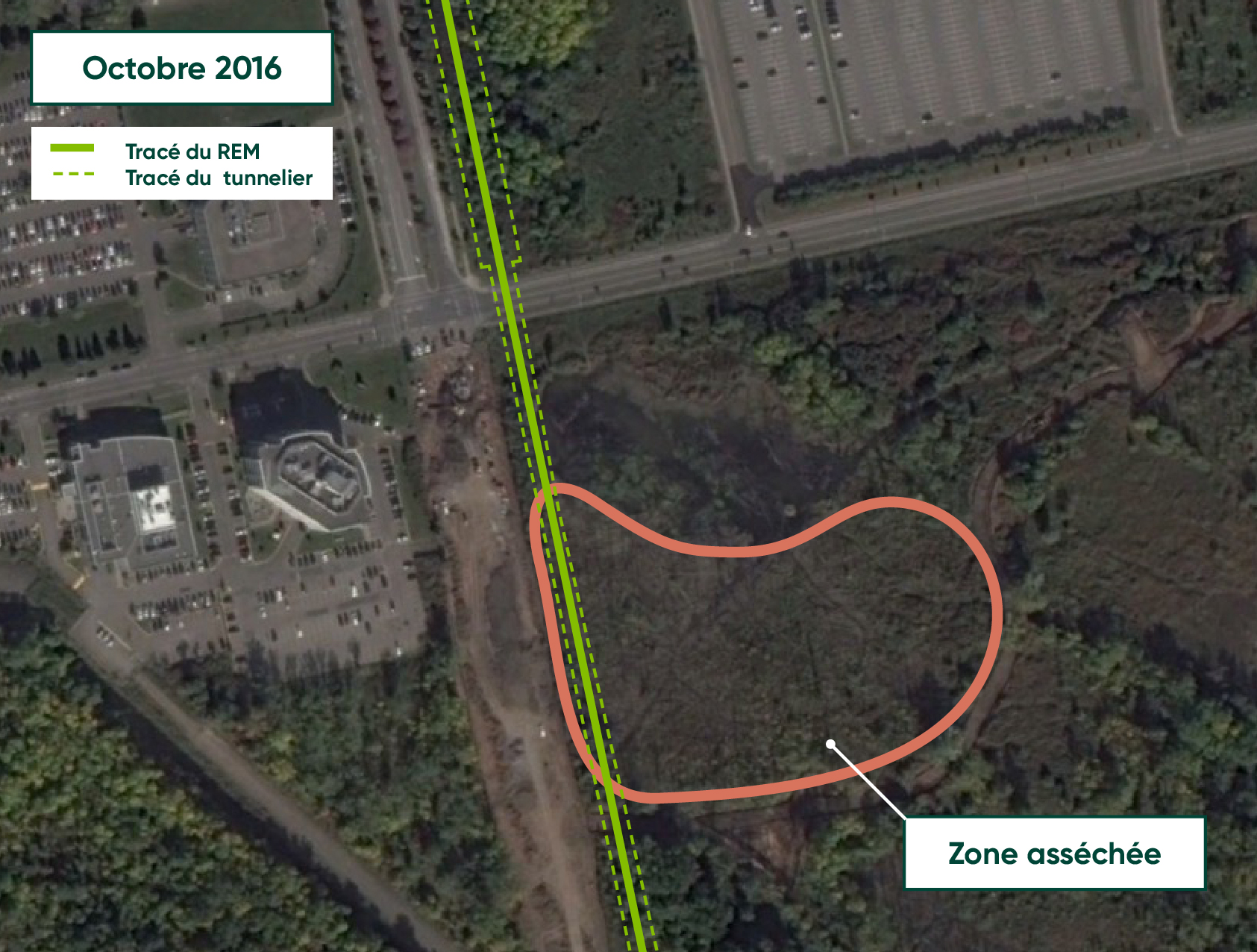 Octobre 2016 - Image tirée de Google Earth avec le tracé du tunnelier