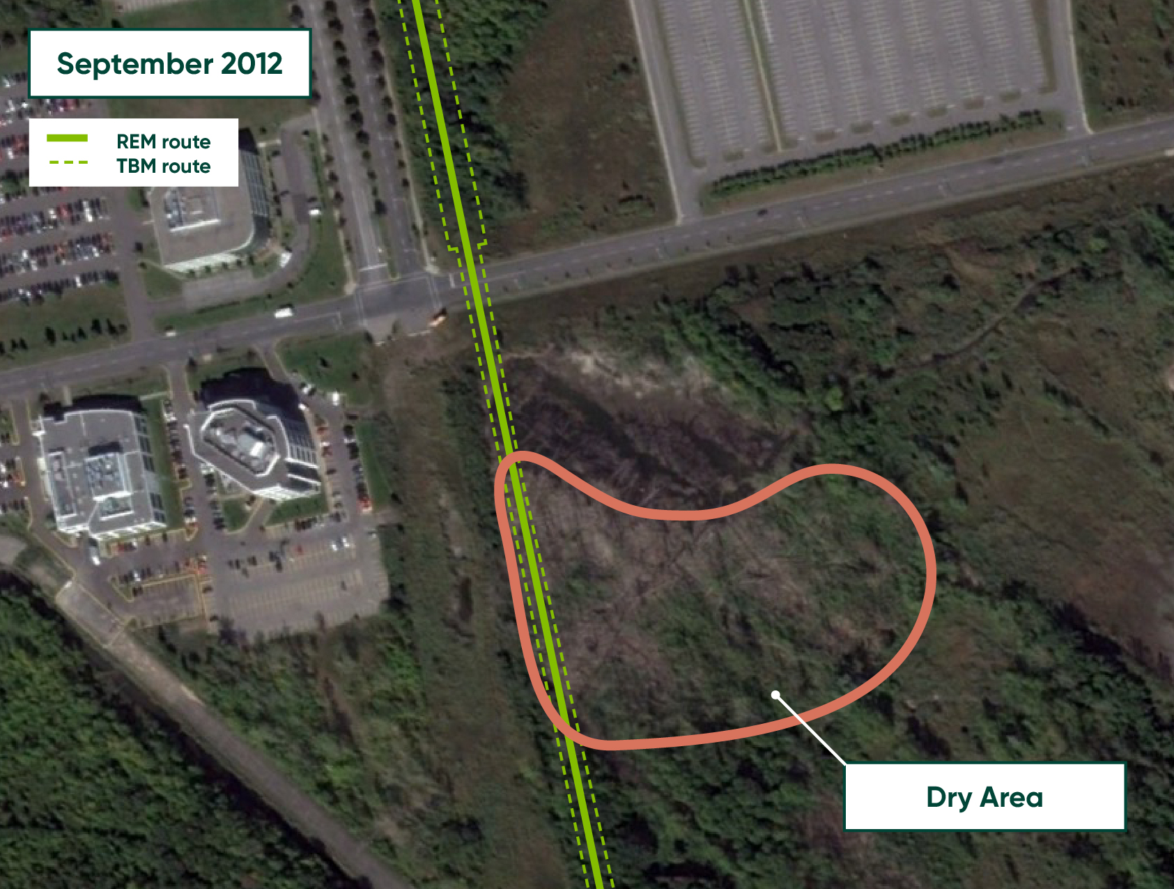 September 2012 - Image from Google Earth with the route of the tunnel boring machine