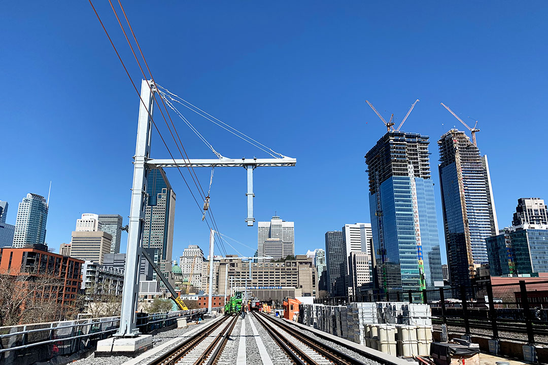 The catenaries are being installed. 