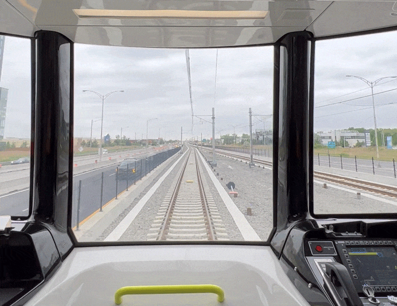 GIF of the REM car during testing on the South Shore