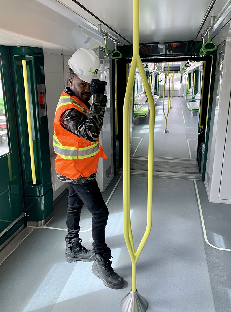 PY Lord and Patrice Bélanger aboard the REM during Sucré Salé! 📷 © Yasmine Zaki 
