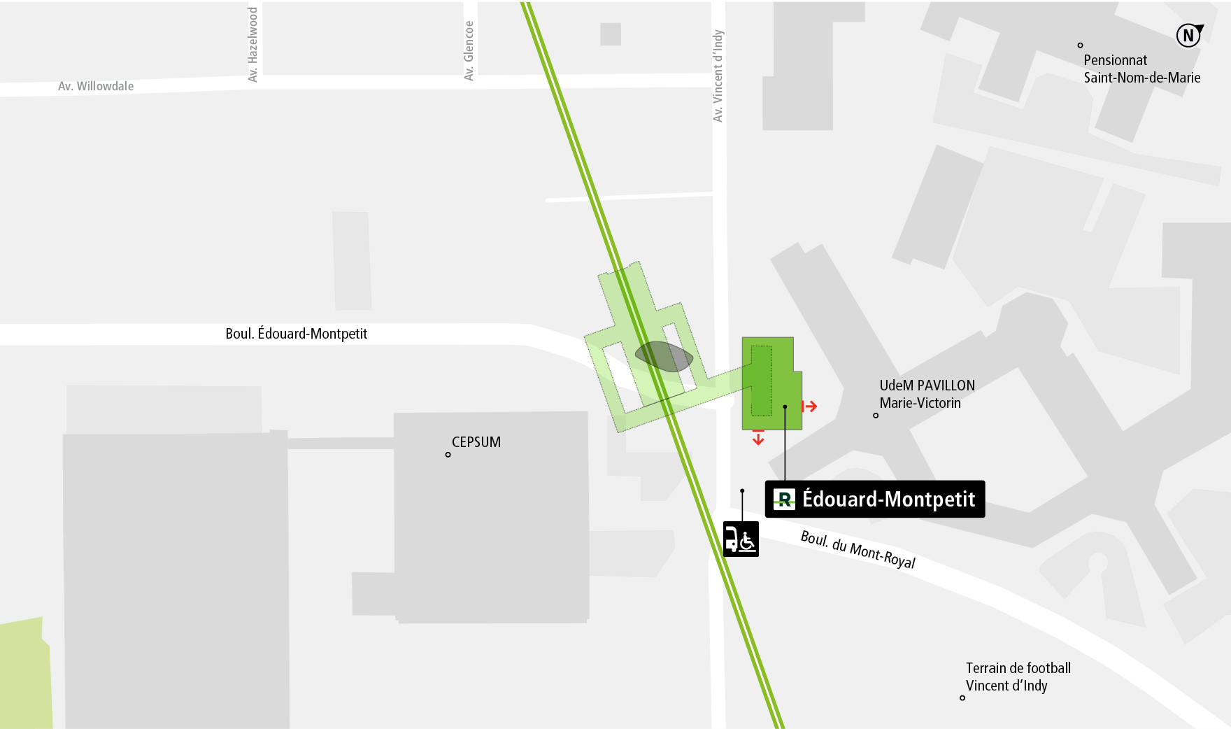Édouard-Montpetit station access map by paratransit