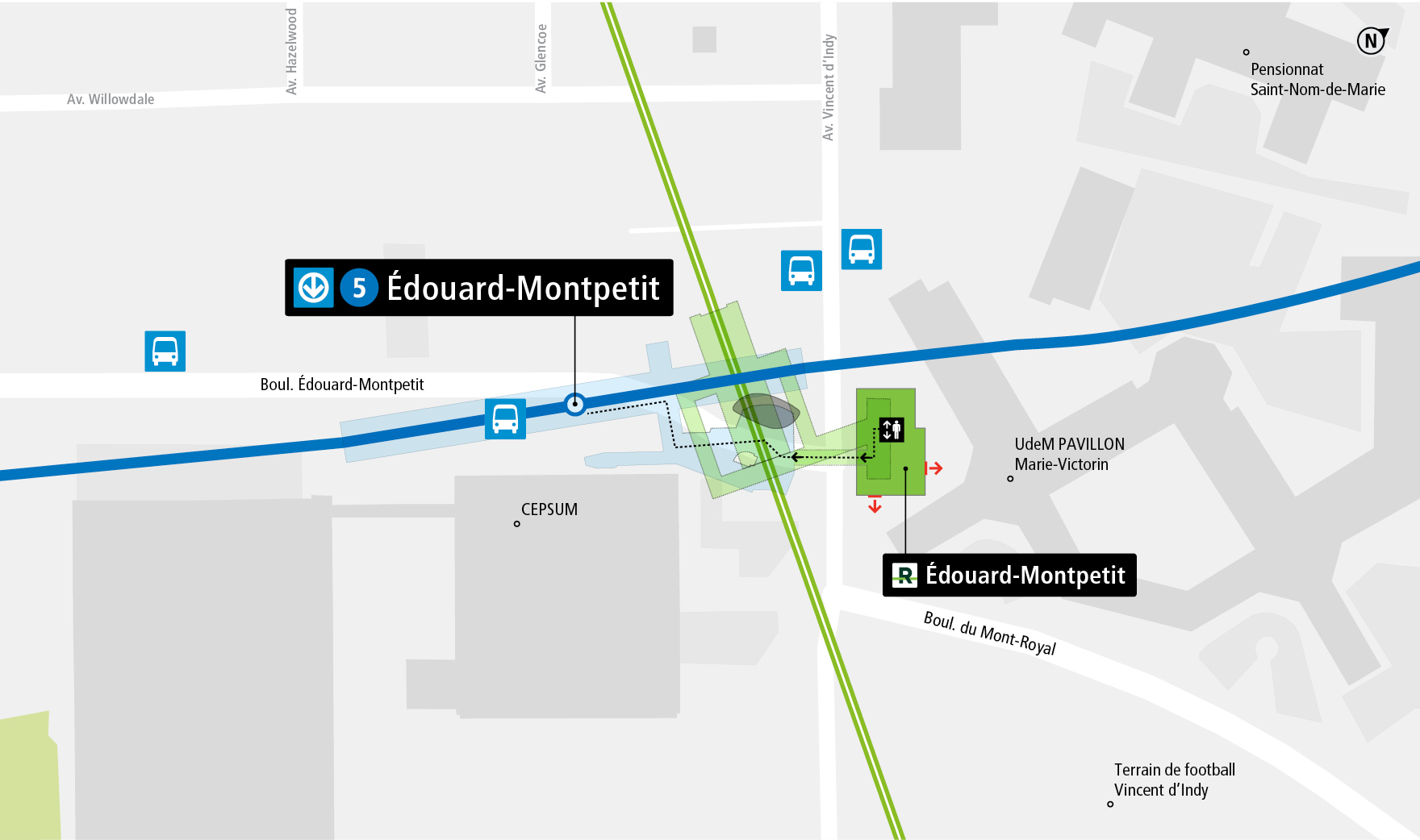 Édouard-Montpetit station access map by public transit