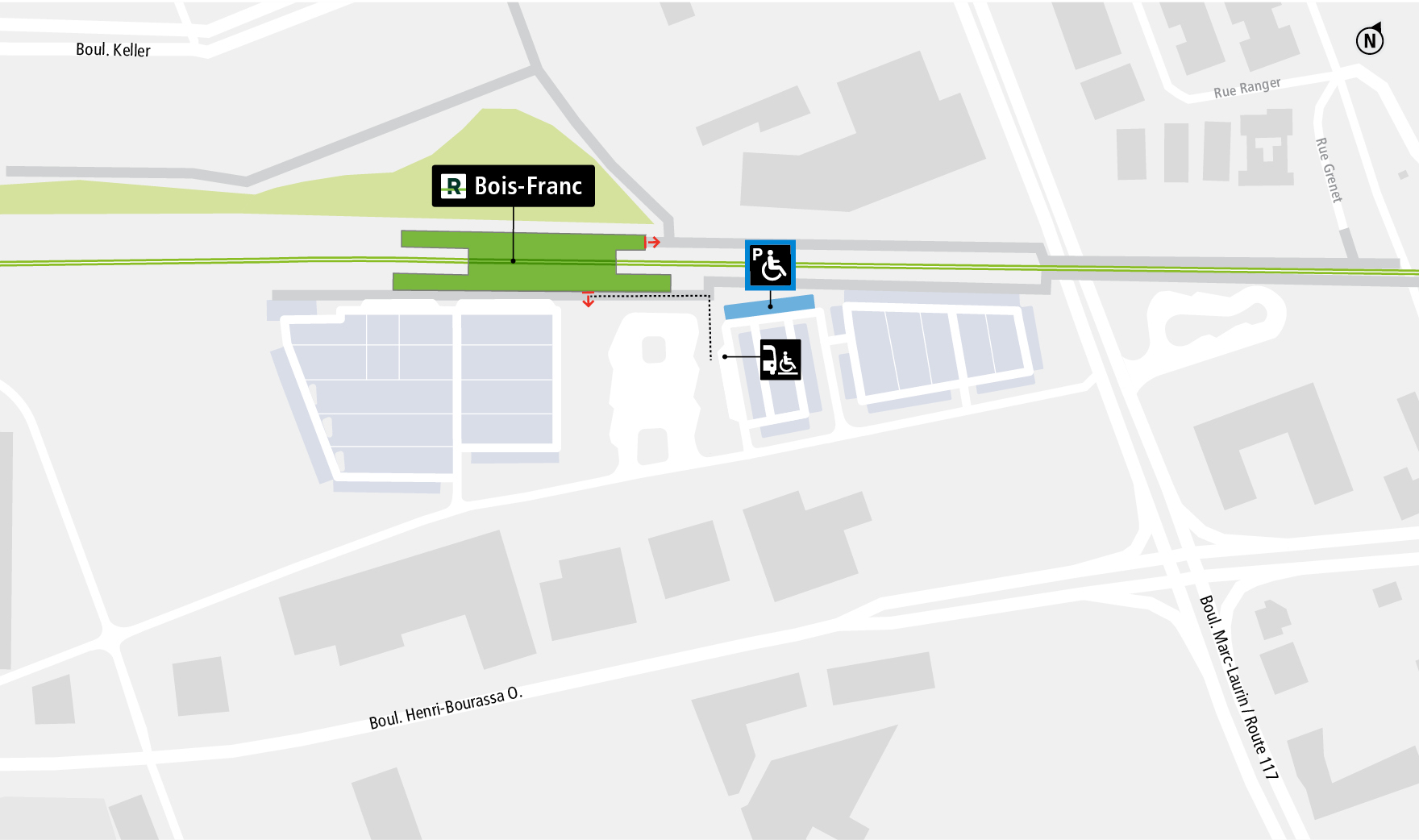 Bois-Franc station access map by paratransit