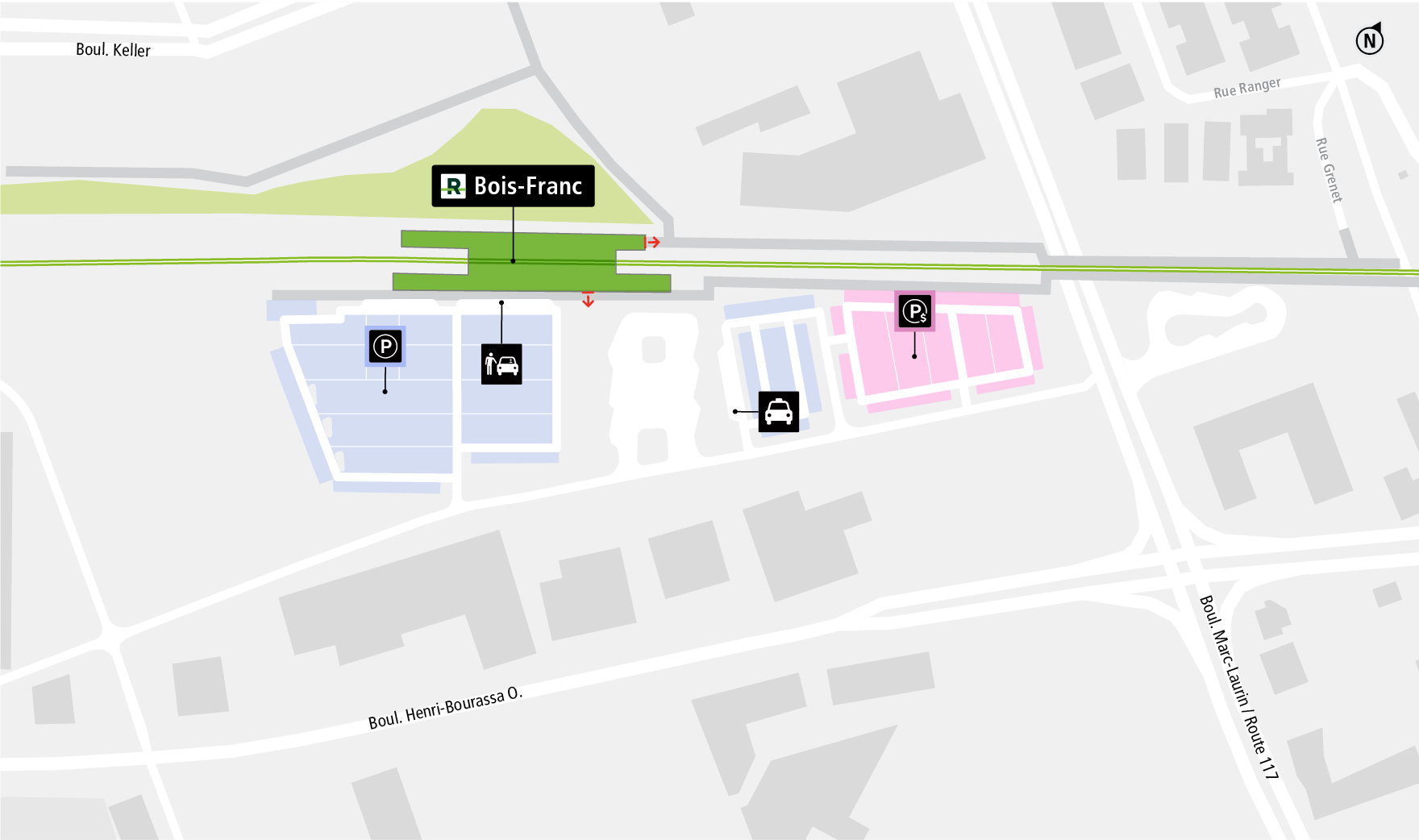 Bois-Franc station access map by car