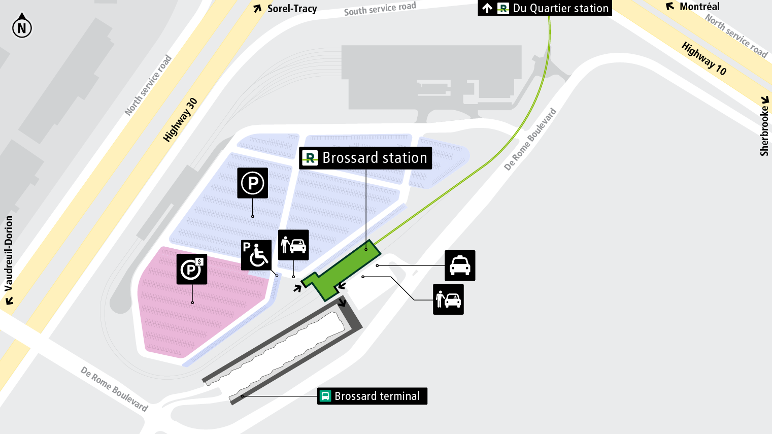 Brossard station access map by car