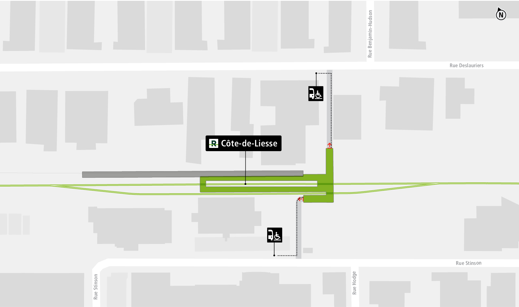 Côte-de-Liesse station access map by paratransit
