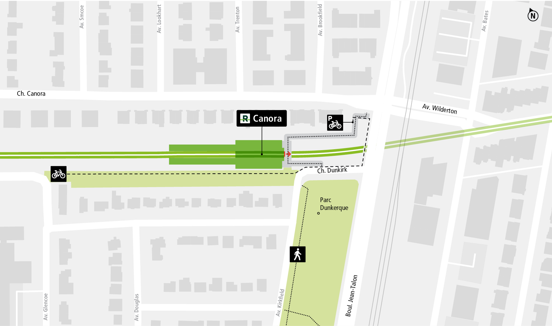 Canora station access map by bicycle and on foot