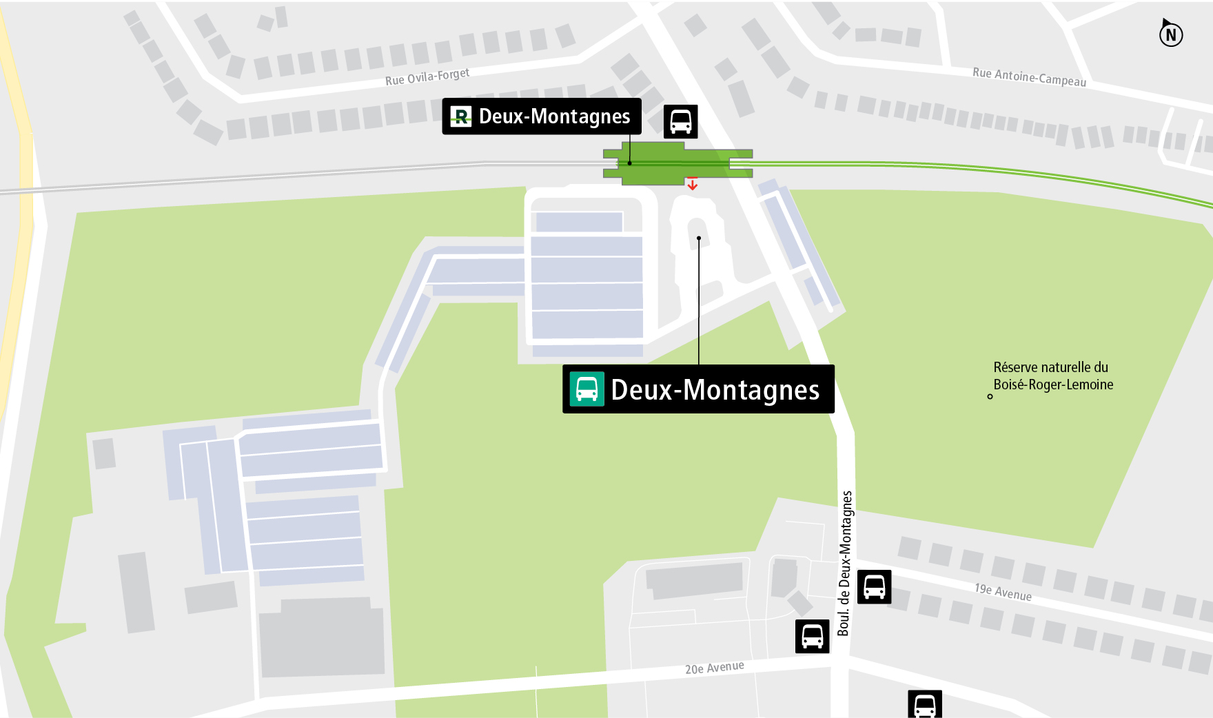 Deux-Montagnes station access map by public transit