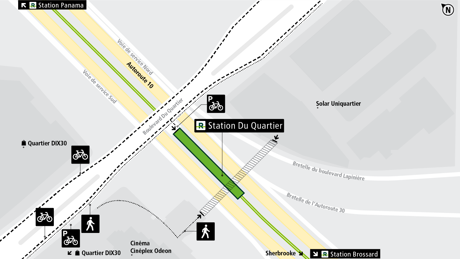 Carte d'accès station Du Quartier à vélo et à pied