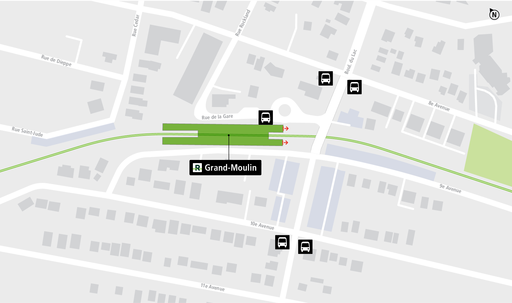 Grand-Moulin station access map by public transit