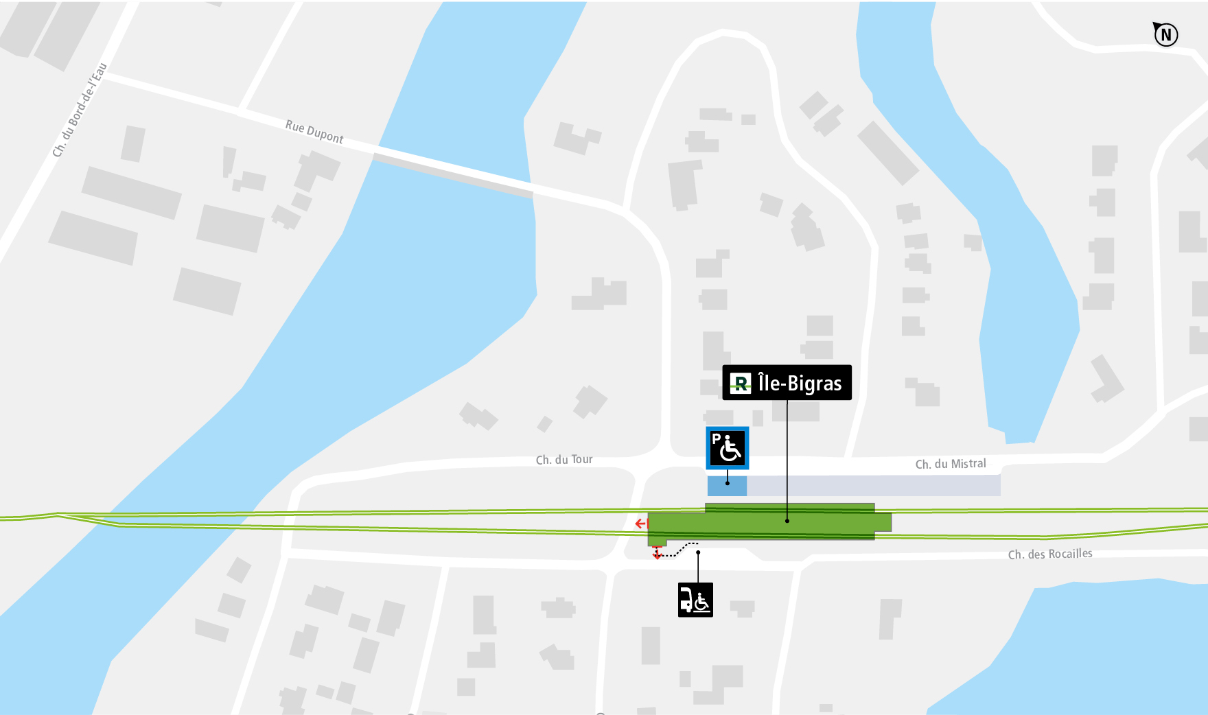 Île-Bigras station access map by paratransit