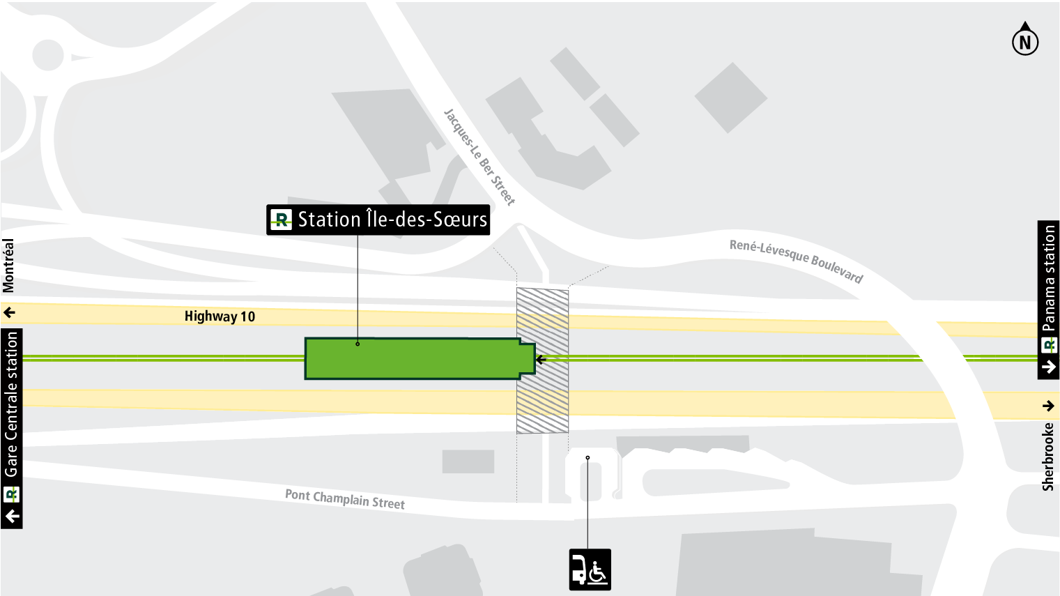 Île-des-Sœurs station access map by paratransit