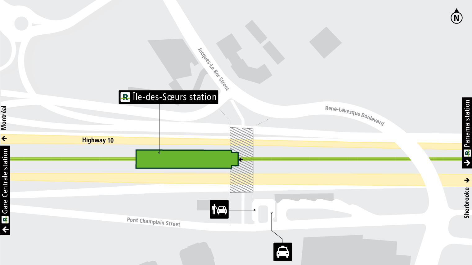 Île-des-Sœurs station access map by car