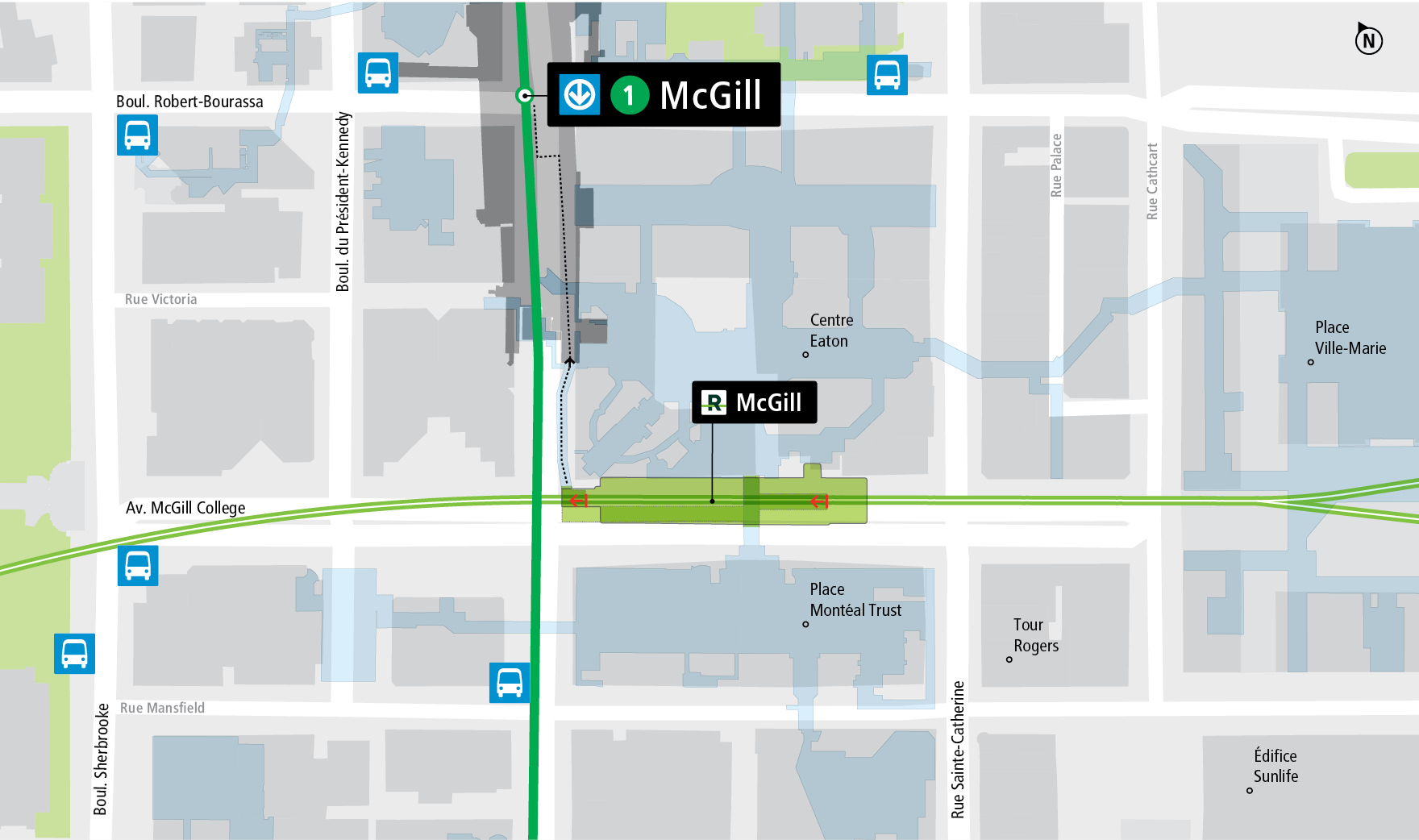 McGill station access map by public transit