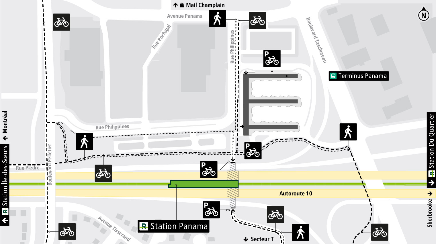 Panama station access map by bicycle and on foot