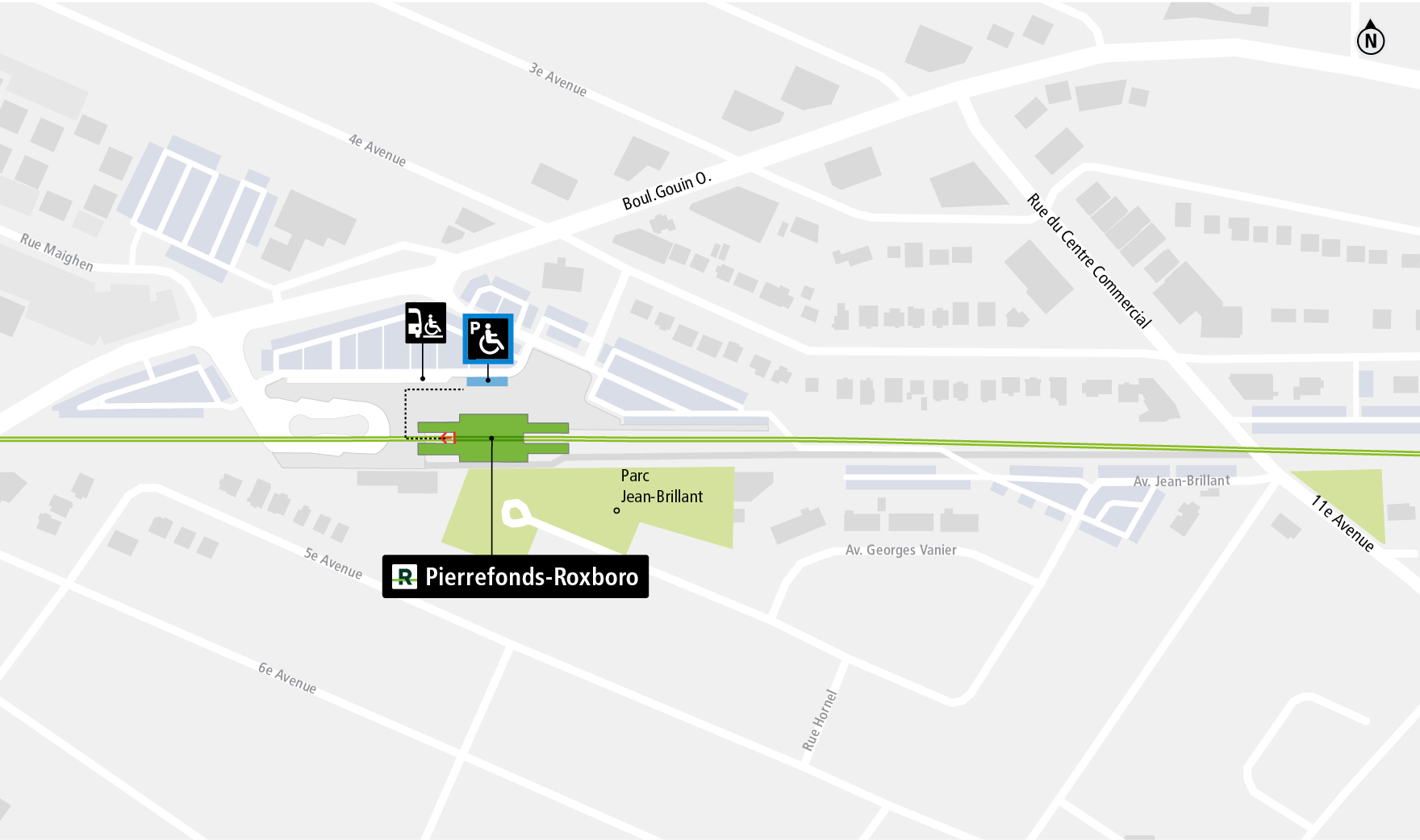 Pierrefonds-Roxboro station access map by paratransit