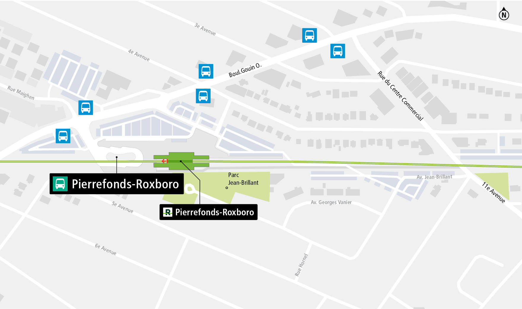 Pierrefonds-Roxboro station access map by public transit