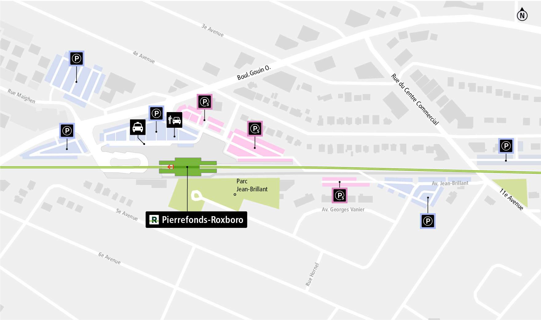 Pierrefonds-Roxboro station access map by car