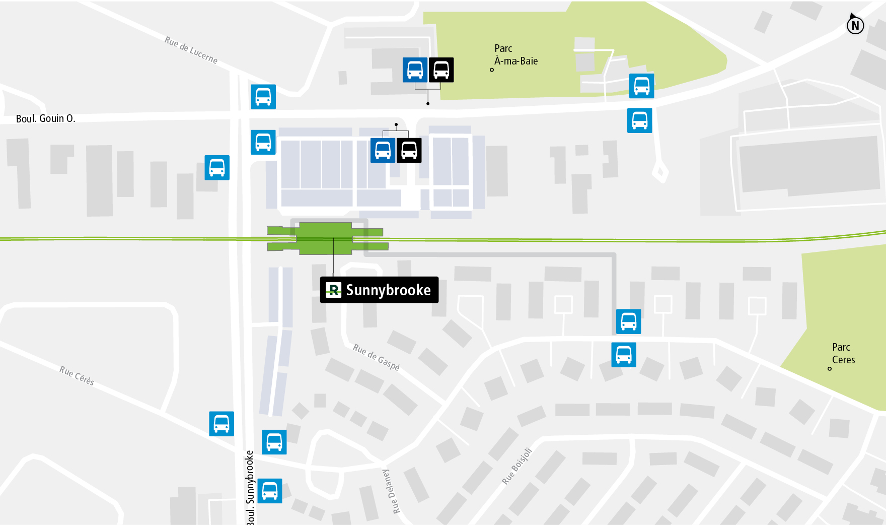 Sunnybrooke station access map by public transit