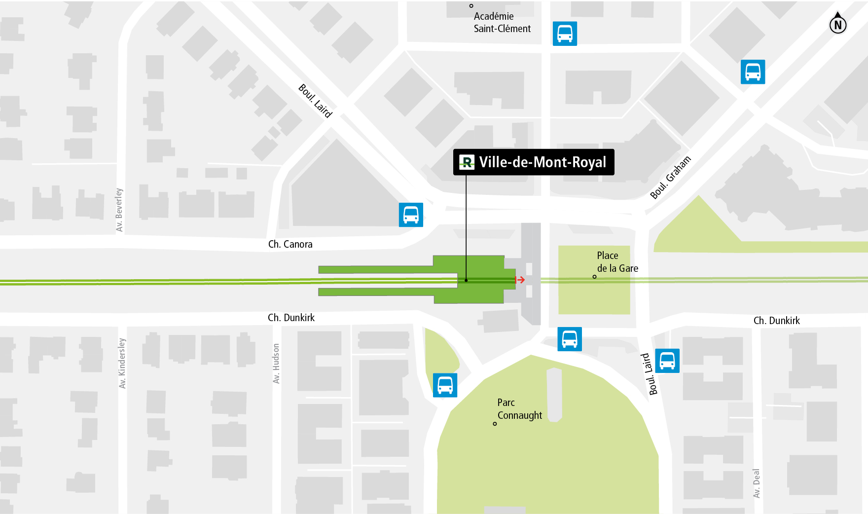 Ville-de-Mont-Royal station access map by public transit