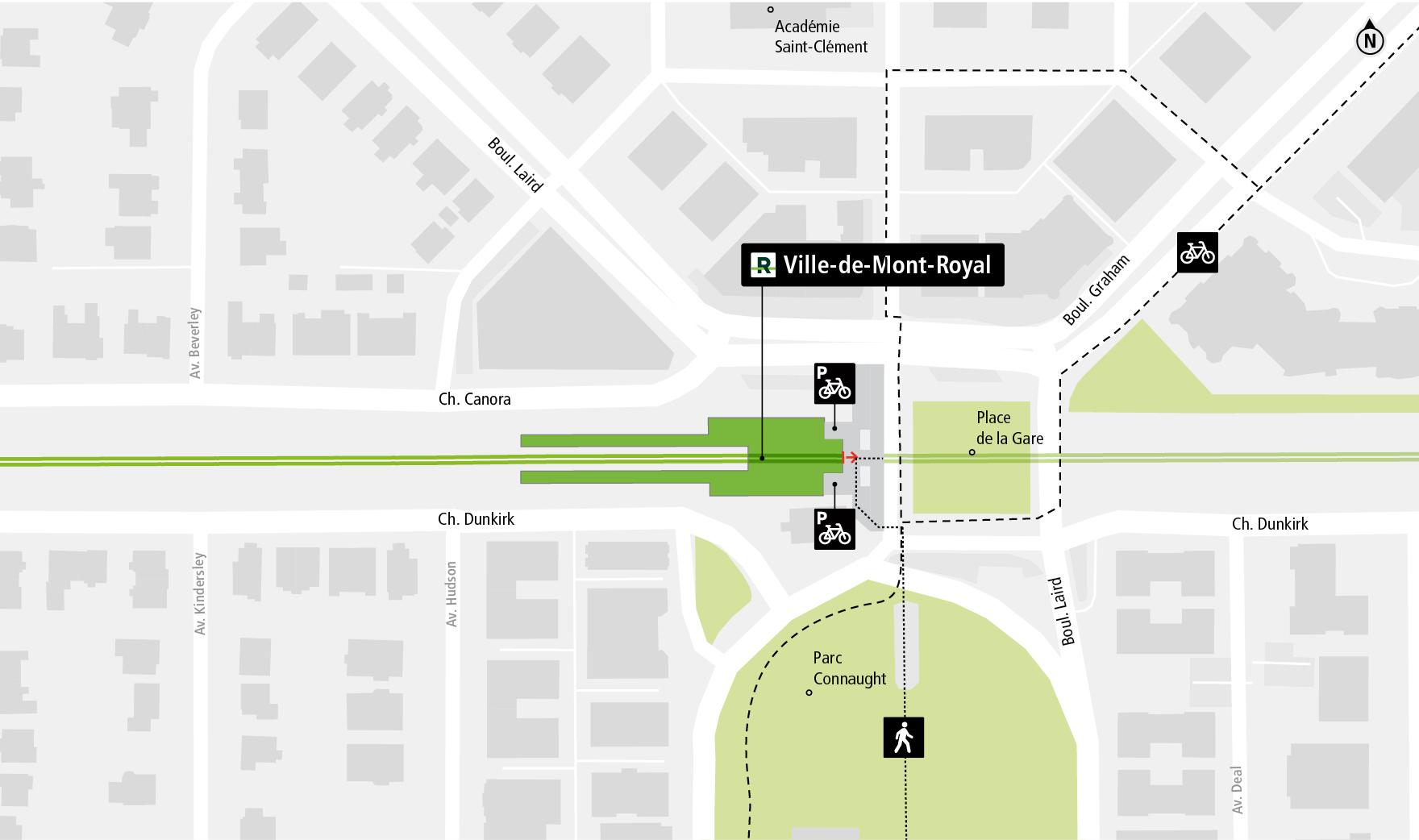 Ville-de-Mont-Royal station access map by bicycle and on foot