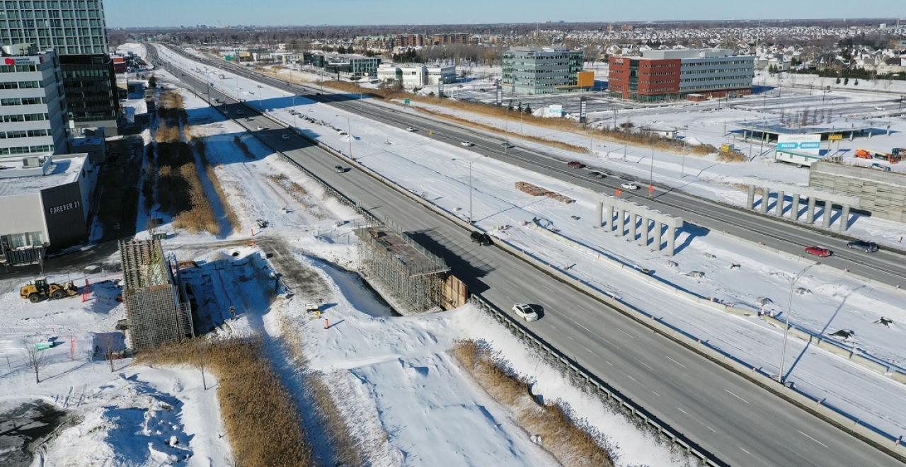 Du Quartier - Vue sur le chantier du REM et le futur viaduc (janvier 2019)