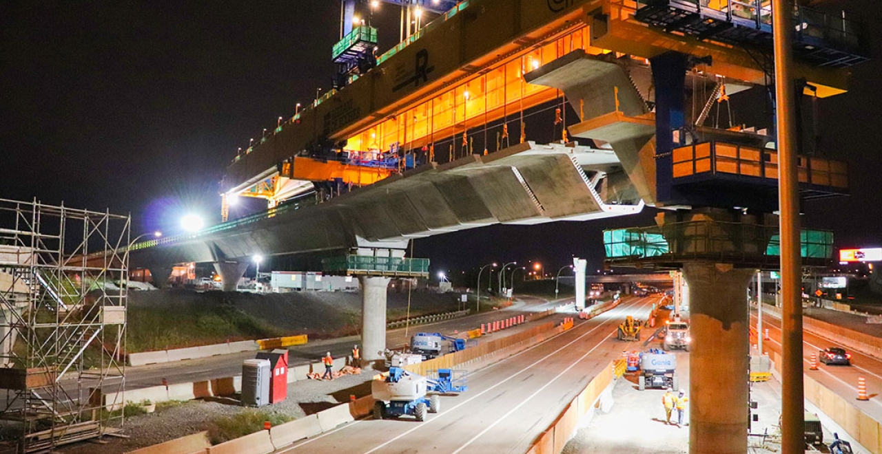 August 2019: Launching gantry crosses Highway 40.