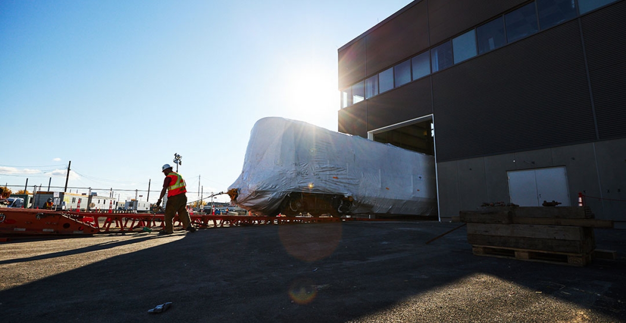 October 2020: Arrival of the first REM car. © Alstom / C. Fleury. 