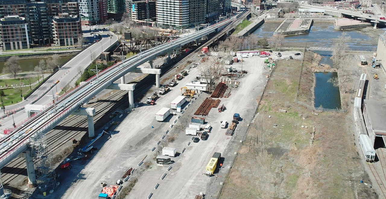Aerial view of the work in the Lachine Canal sector