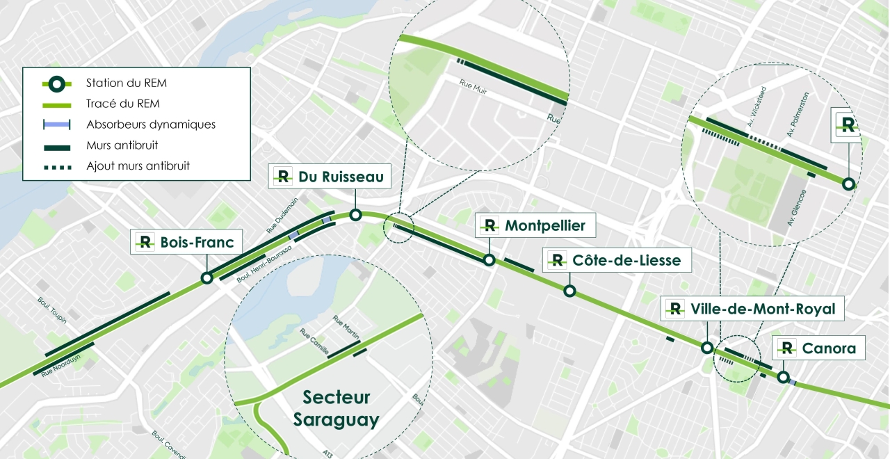 Localisation de l’ensemble des mesures d’atténuation actuelles et à venir dans ces secteurs .
