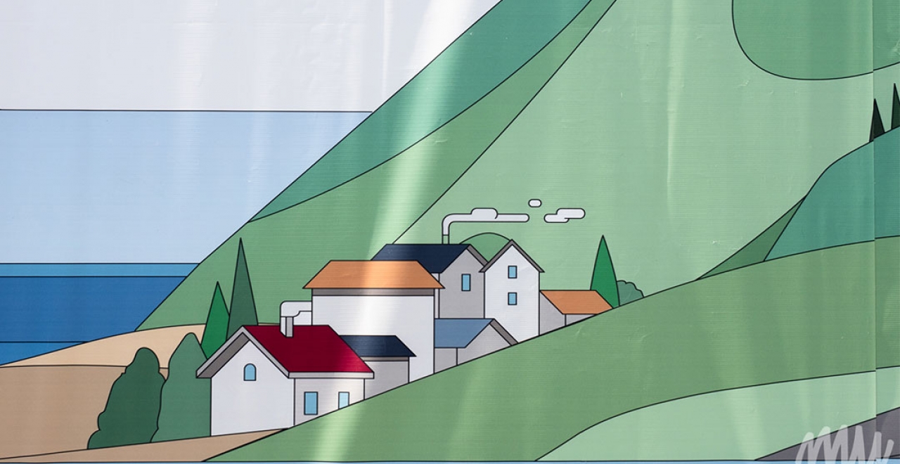 L'oeuvre de Lucas Saenger sur la palissade de chantier du boul. O'Brien.