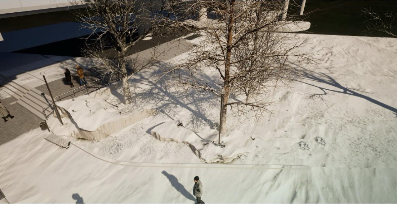 Mars, a 15-metre-long white marble sculpture by Patrick Bernatchez.
