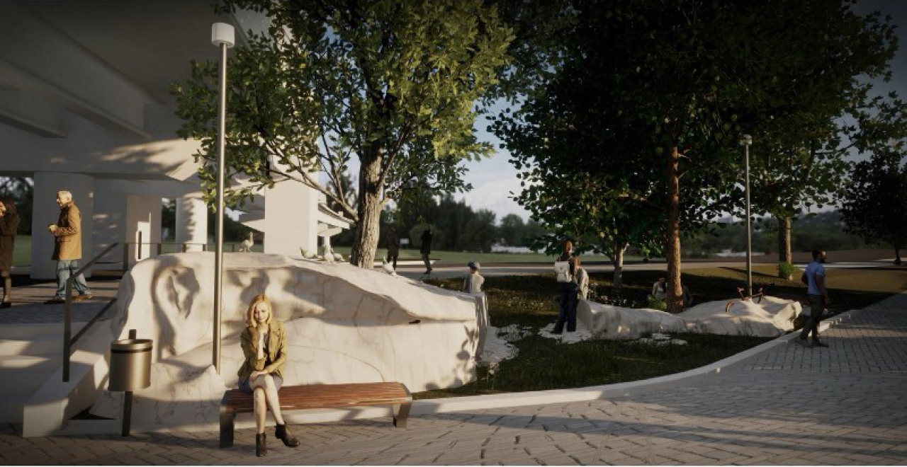 Mars, a 15-metre-long white marble sculpture by Patrick Bernatchez.