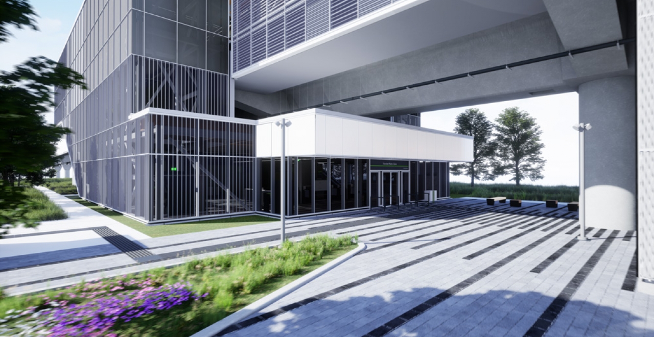 Fairview–Pointe-Claire Station. The Fairview–Pointe-Claire station is located along Highway 40 near the shopping centre with the same name. A bus terminal will facilitate access to the station from residential neighborhoods on the West Island. Image for indicative purposes only. 